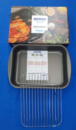 Asadera profunda de Teflón de 34 cm con Parrilla de Acero Inoxidable, desmontable, línea Brasil